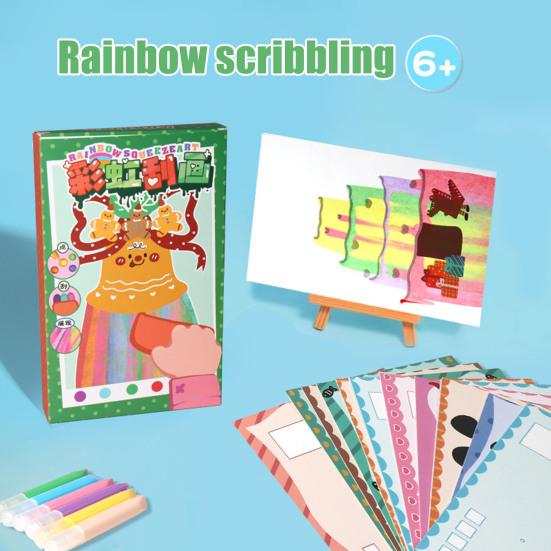 1 Set Kids Squeegee Art Craft Kit Rainbow Scratch Paper Art Kit Educational DIY Children Dot Scratch Painting Toy Toddlers Boys Girls Party