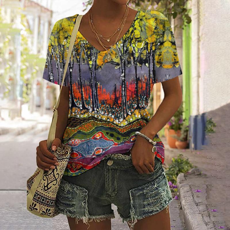 Полосатая футболка для женщин, новая простая одежда, повседневная футболка с v-образным вырезом и короткими рукавами, женская футболка в стиле Харадзюку в стиле ретро с принтом, летняя