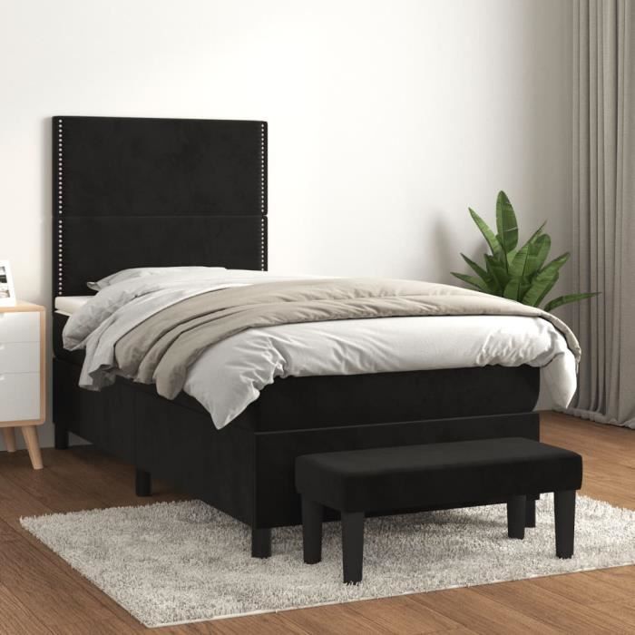 3137763 vidaXL Divan Bed with Mattress Black 90x200 Cm Velvet