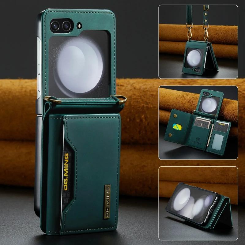 Многофункциональный кожаный чехол-кошелек для карт Samsung Z Flip 6 5 4 3 5G Crossbody Lanyard Phone Bag для Galaxy Z Flip6 Flip5 Flip4