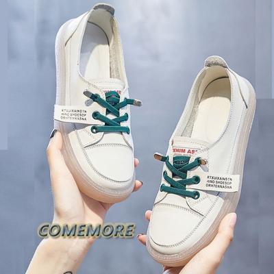 Модные женские кожаные плоские кроссовки большого размера 35-40 осенние вулканизированные туфли женская повседневная обувь удобные плоские туфли дышащие нескользящие