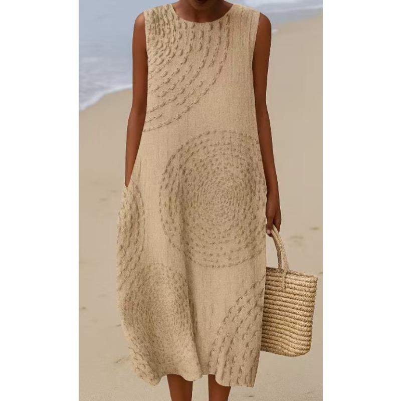 LYRIA 3D Print Roundneck Lightweight Dress Sleeveless Summer Beach Dress Casual Fashion A-Line Dress Women Elegant Floral Dresses