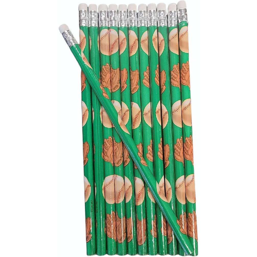Baseball Sport Theme #2 Lead Wooden 7.5 Inches Pencils (12 Pack) Party Favor bags for Birthday Party, School Student Incentive Rewards Goody Bag,