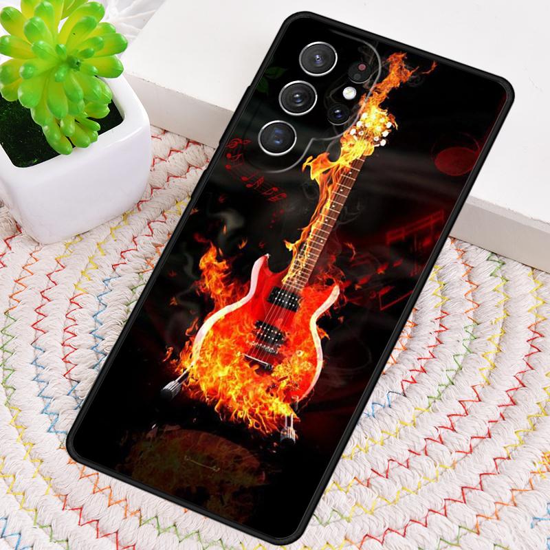 Music Flames Bass Guitar Silicone Phone Case For Samsung Galaxy note 10 pro S26 S25 S24 S23 S22 S21 Plus S25Ultra Capa Cover