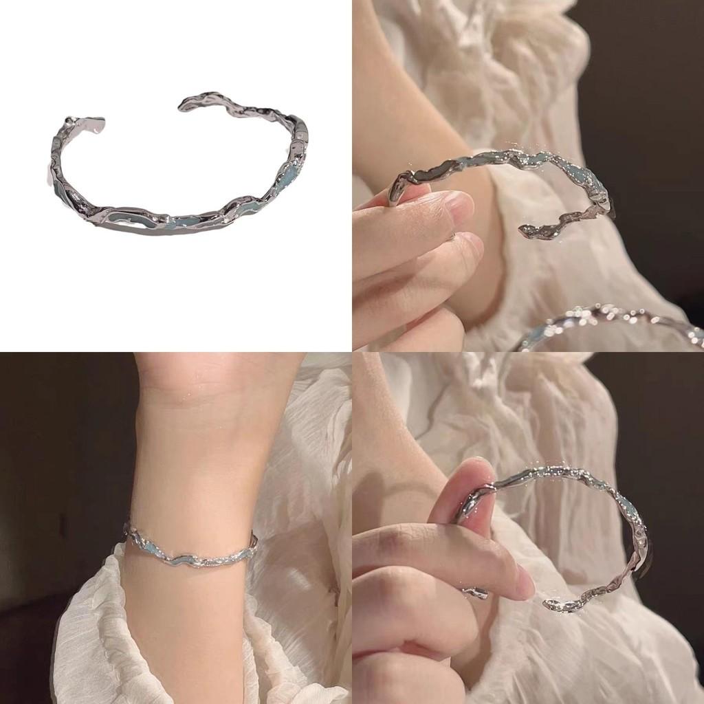 Elegant Blue Wave Bracelet For Women Fashionable Alloy Jewelry With A Chic Geometric Design