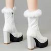 Женские ботильоны на платформе, зимняя обувь, сексуальные высокие каблуки, короткие зимние ботинки, белые, черные, меховая обувь, женский большой размер 45, водонепроницаемые