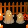 2 Pcs Ceramic Ghost Figurine Light-Up White Ghost Statue Small LED Ghost Halloween Tabletop Sculptures for Indoor Table Tray Shelf Bedroom Decor