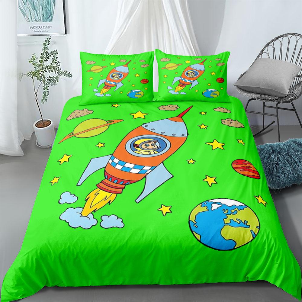 Space Rocket Duvet Cover Set King Queen Double Full Twin Single Size Bed Linen Set