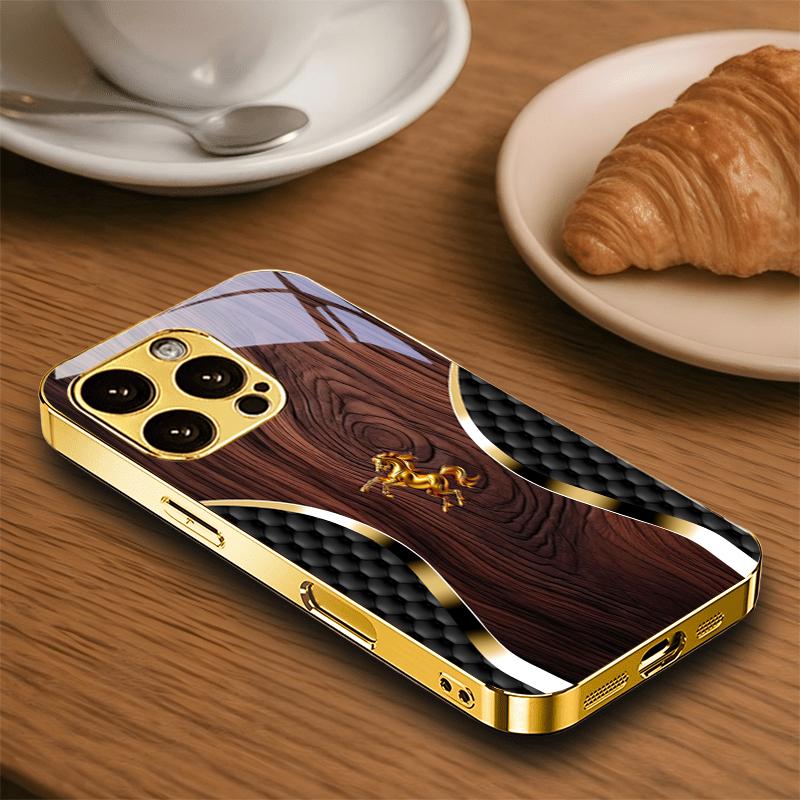Роскошный и благородный конь Позолоченный чехол для телефона iPhone 17 16 15 14 13 12 11 Pro Max Plus 16E 17Air 7 8 Задняя крышка