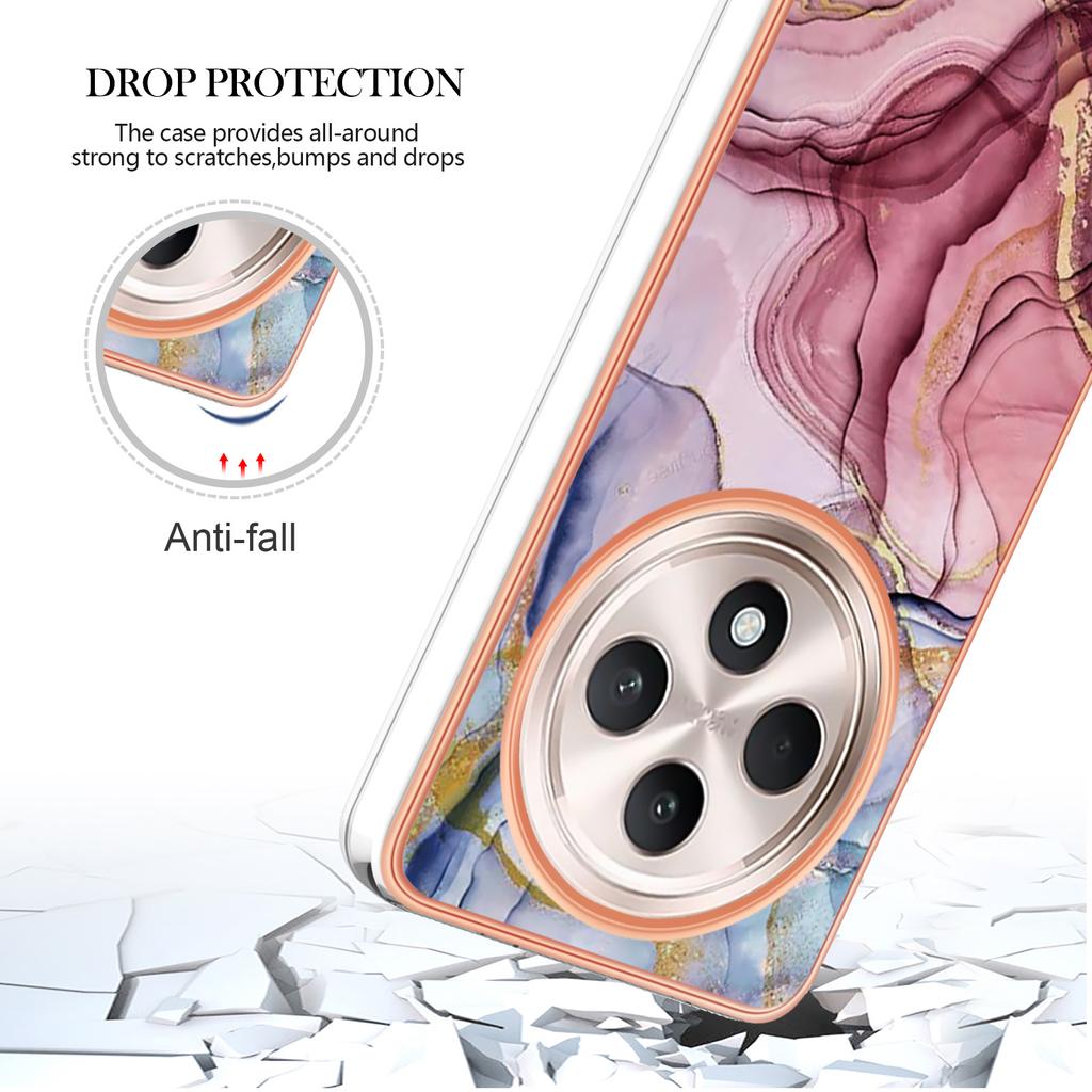 For Oppo Reno12 F 4G/Oppo Reno12 F 5G TPU Case Marble Pattern 2.0mm Electroplating Phone Back Cover