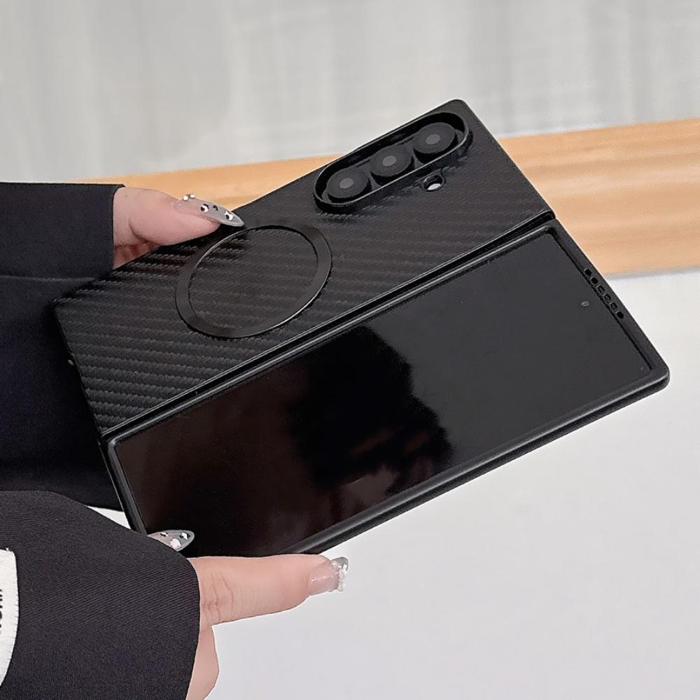 Магнитный чехол с узором из углеродного волокна для Samsung Galaxy ZFlip 7 6 5 4 Z Fold 7 6 5 Беспроводная зарядка Защитная крышка для телефона