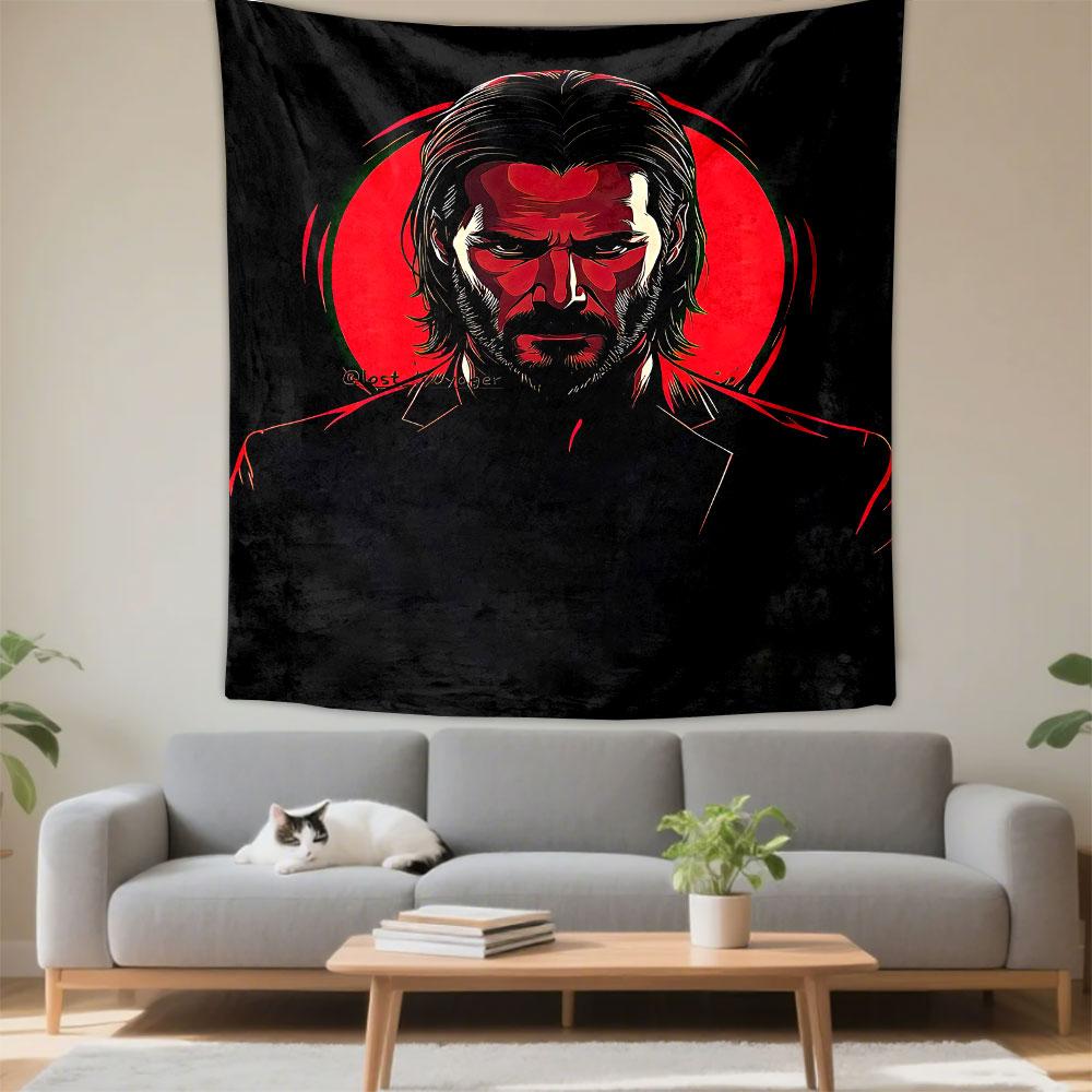 Black Red Male Portrait Tapestry Wall Hanging, Bold Graphic Portrait Poster, Modern Wall Decor for Bedroom Living Room Dorm