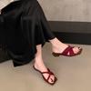 French Niche Design Thick Heel Cool Slippers Women's Outer Wear 2025 Summer New Square Head Open Toe Middle Heel Sandals
