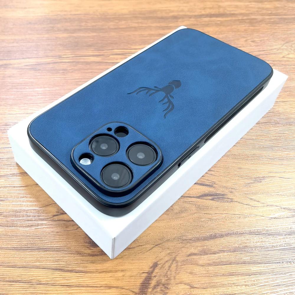 Роскошный чехол из искусственной кожи PU Retra для iPhone 17 Air 16 15 14 13 12 11 Pro Max iPhone11 iPhone12 11Pro 12Pro с рисунком оленя, полная защита