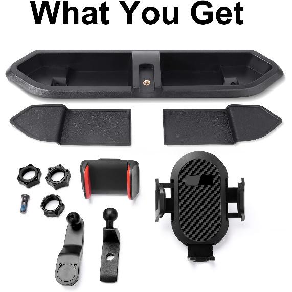 Upgraded Phone Mount For 2018 Jeep Wrangler JL JLU & Gladiator JT, Multi-Mount Phone Holder Dash Tray System Kit With Extension Arm Metal Rod
