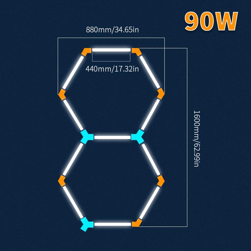 440мм Гаражный свет Шестиугольные светильники Лампа 85-265В Светодиодная трубка Сотовая потолочная подсветка Для авто Кузовной ремонт Автомобиль Светодиодная мастерская