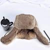 Rabbit Fur Cap Man Winter Genuine Fur Bomber Hat Windproof Warm Earmuffs Male Flat Grey/Black Russian Winter Rabbit Fur Hat