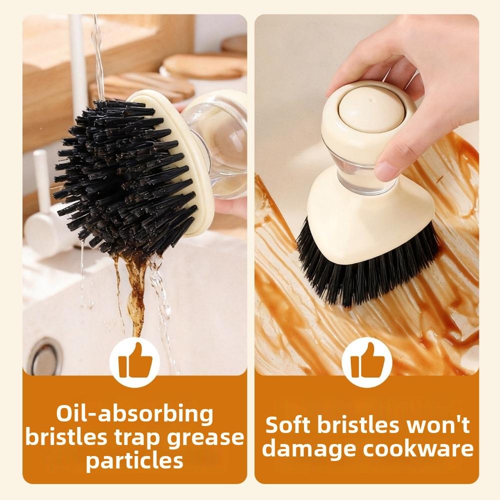 Self Dispensing Dish Brush Round Bristle Head Dishwashing Brush Kitchen Sink
