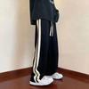 Korean Fashion Wide Leg Pants Women Loose Casual Striped High Waist Hiphop Elastic Waist Pocket Straight Pants