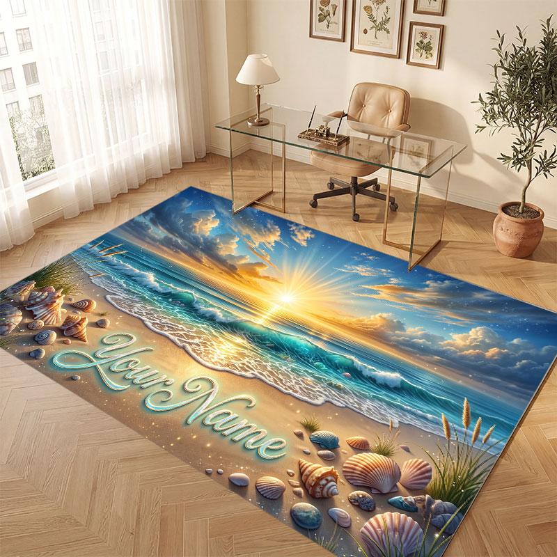 Mountain Landscape Theme Crystal Velvet Floor Rug Personalized Custom Name Text Warm Carpet Home Decoration