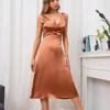 Summer Sexy V Neck Backless Solid Color Faux Silk Slim Dress For Women Banquet Tank Top Long Dress S-XL