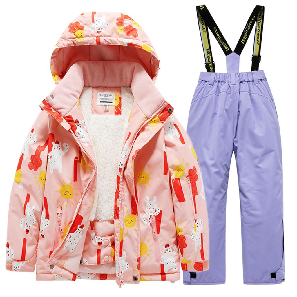 Детский модный лыжный комплект для мальчиков и девочек, утолщенный водонепроницаемый теплый лыжный костюм, куртка и брюки, комплект