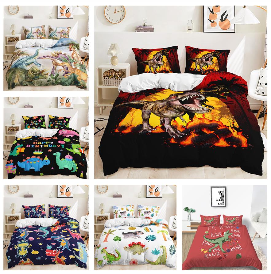 Комплект постельного белья с 3D динозавром, доисторические животные, для мальчиков, пододеяльник, двойной, EU135 * 200, полноразмерный, быстросохнущий, на молнии, для домашнего интерьера