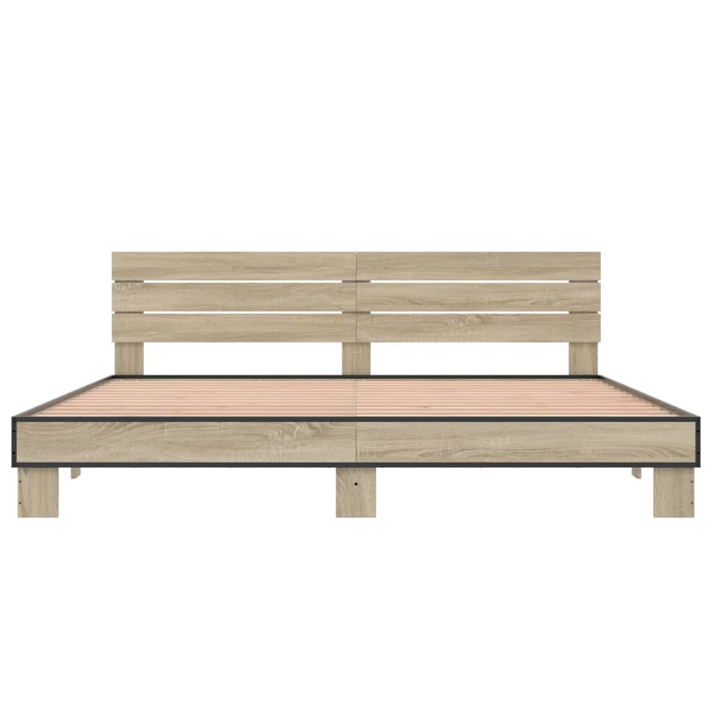 Bed Frame in Sonoma Oak 200x200 cm Wood Based Material and Metal