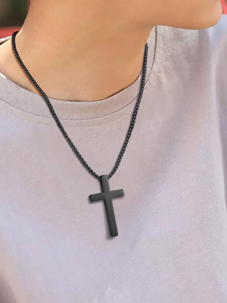 Ожерелье с крестом, хирургическая нержавеющая сталь, крест, кулон, черный аксессуар [ChainsHouse] для мужчин