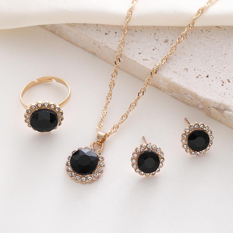 Комплект женских украшений Shein с круглыми бриллиантами и цирконами, хит продаж: Ожерелье, серьги и кольцо.