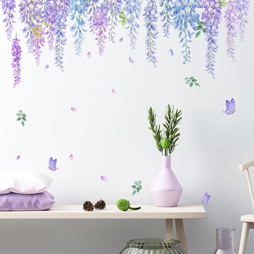 1PC Purple Rattan Wall Stickers Removable Vine Branches Green Plant Leaves Flower Wallpaper Decal DIY Mural for Home