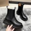 Fashion Women's Platform Boots Fashion Mid Calf Boots New Casual Leather Boots for Women Winter Plush Warm Ankle Boot Black Chelsea Boot