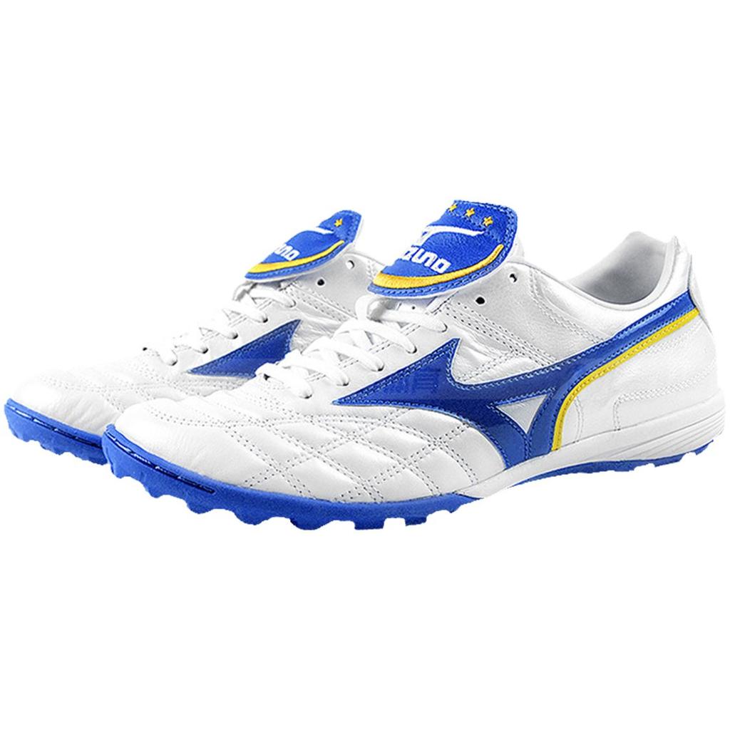 Mizuno Wave Cup TF Anti-Slip Wear-resistant Wrap Shock Absorption Soccer Shoes Men Soccer Shoes White Blue P1GD191919