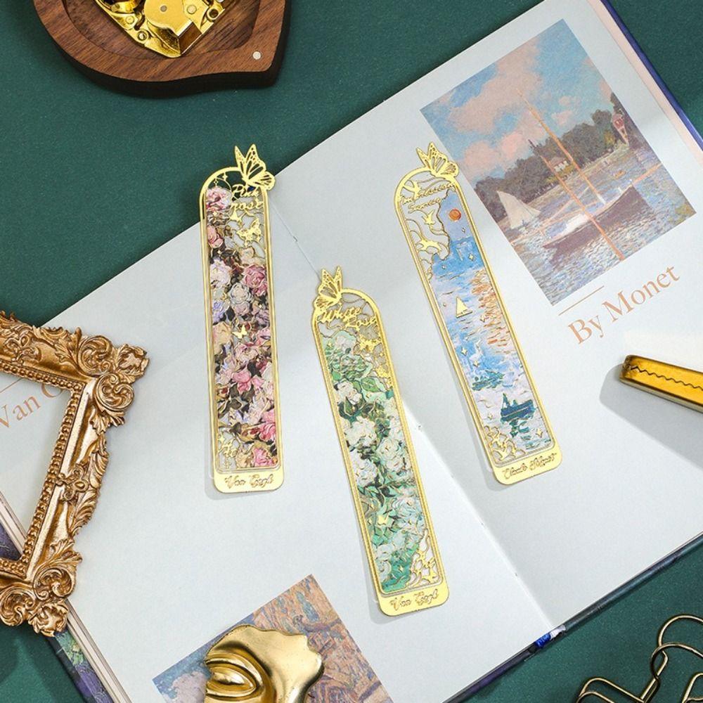 Hollow Metal Bookmark Oil Painting Pagination Mark Multifunctional Book Page Marker  Gifts