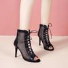 Summer New European and American Fashion High-heeled Sandals Mesh Breathable Fish Mouth Fine High-heeled Sandals Lace-up High-top Cool Boots