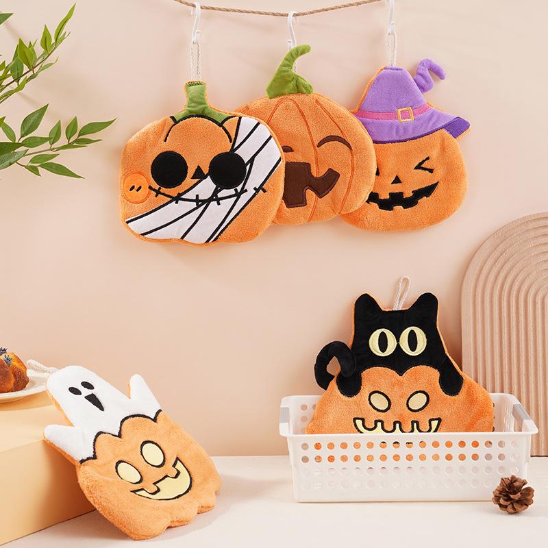 Ультравпитывающие полотенца для рук на Хэллоуин из кораллового флиса с изображением тыквы, привидения и пирата, с петлей для подвешивания, для дома и кухни.