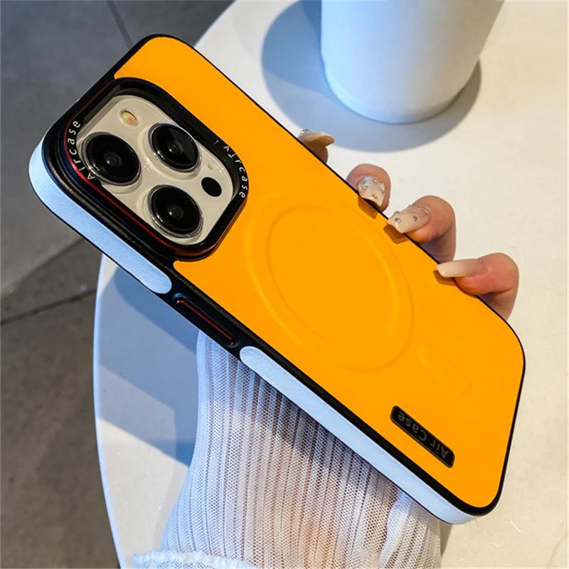 Роскошный однотонный кожаный чехол для беспроводной зарядки Magsafe для iPhone 16 15 14 13 12 Pro Max, магнитный матовый противоударный чехол для телефона