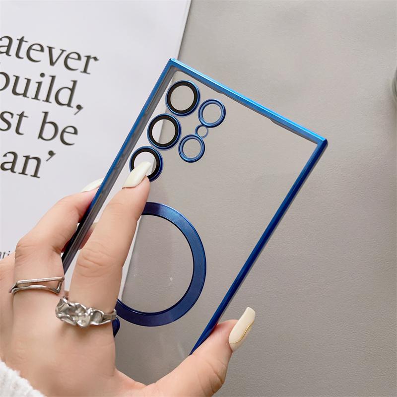 Luxury Transparent Plating For Magsafe Case For Huawei Mate 40 Samsung Galaxy S22 S23 S21 Ultra Plus Wireless Charge Silicone Clear Cover Cases