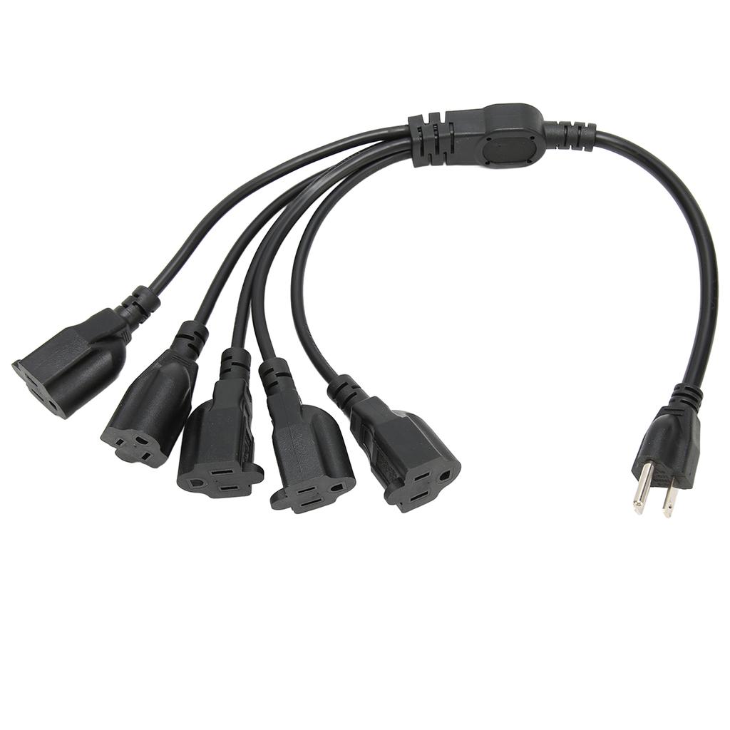 3 Prong 1 To 5 Outlet Power Cord Heavy Duty 16AWG 18AWG 5 Way Power Cord Splitter for Computer LED