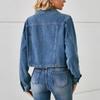 Женская мода Свободная джинсовая короткая куртка Куртка Топ с длинными рукавами Женская
