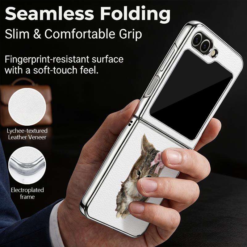 Милый Чехол С Принтом Кошки и Кролика Для Samsung Galaxy Z Flip 8 7 FE 6 5 4 Z Flip8 Flip7 Flip6 Flip5 Роскошная Металлическая Кожаная Накладка Чехол Для Телефона