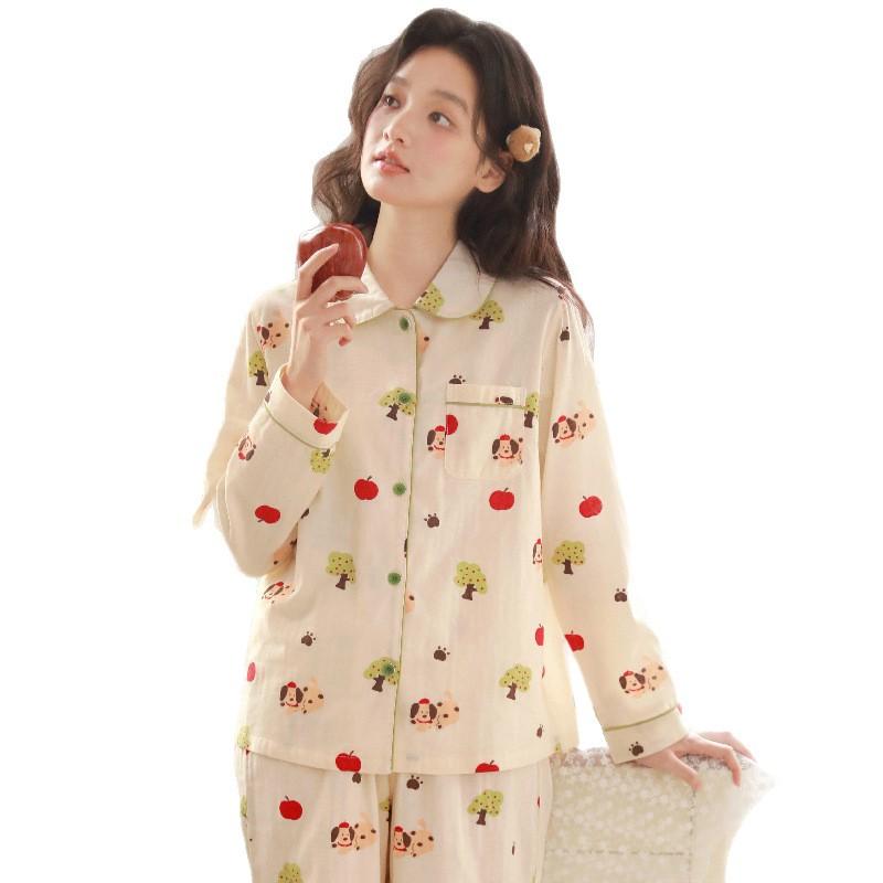Spring and Autumn Pajamas Women's Cotton Cotton Yarn Cute Cartoon Four Seasons New Sweet Printed Women's Loungewear Long Sleeve Cover