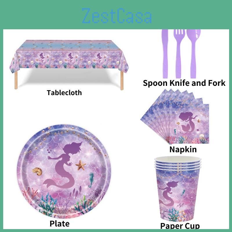 Mermaid-themed Party Paper Plates And Cutlery Set For A Dreamy Celebration