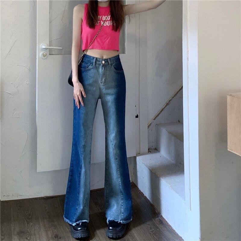 Осень-весна, джинсы, женские джинсовые брюки, винтажные прямые брюки, модные женские однотонные свободные повседневные широкие брюки с кисточками