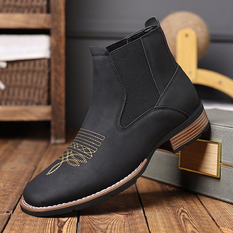 Fashion Men's Classic Retro Chelsea Short Boots Mens Fashion Embroidery Ankle Boot High-top Casual Shoes for Men