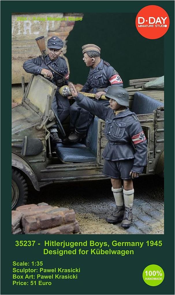 Миниатюрный немецкий солдат HJ верхом на Kubelwagen набор из 3 деталей из смолы DD35237 D-Day 1/35