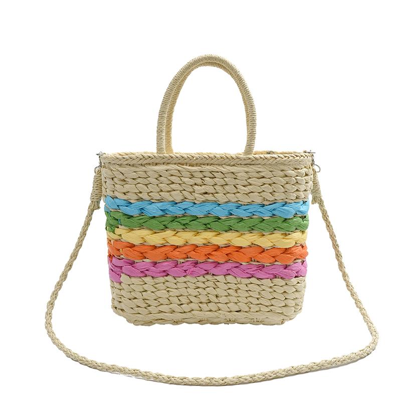 Плетеные сумки-корзины радужного цвета для женщин, большие ремесленные соломенные пляжные сумки, сумка через плечо