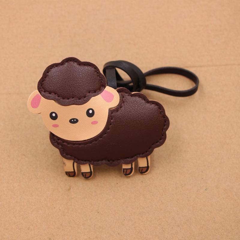Fashion Cartoon Sheep PU Leather Bag Charm Cute Decorative Hanging Ornament for Backpacks Handbags Keys Travel Accessory