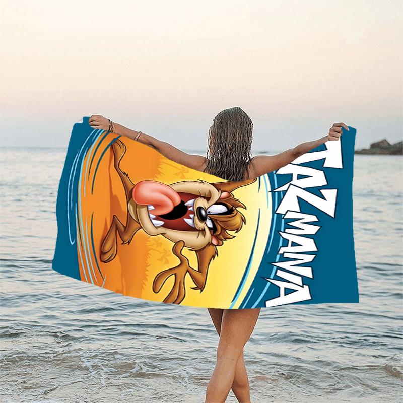 1pc Taz3 Beach Towel, Beach and Seaside Swimming Pool Equipment, Fashion Pattern, Rectangular, Travel Essentials