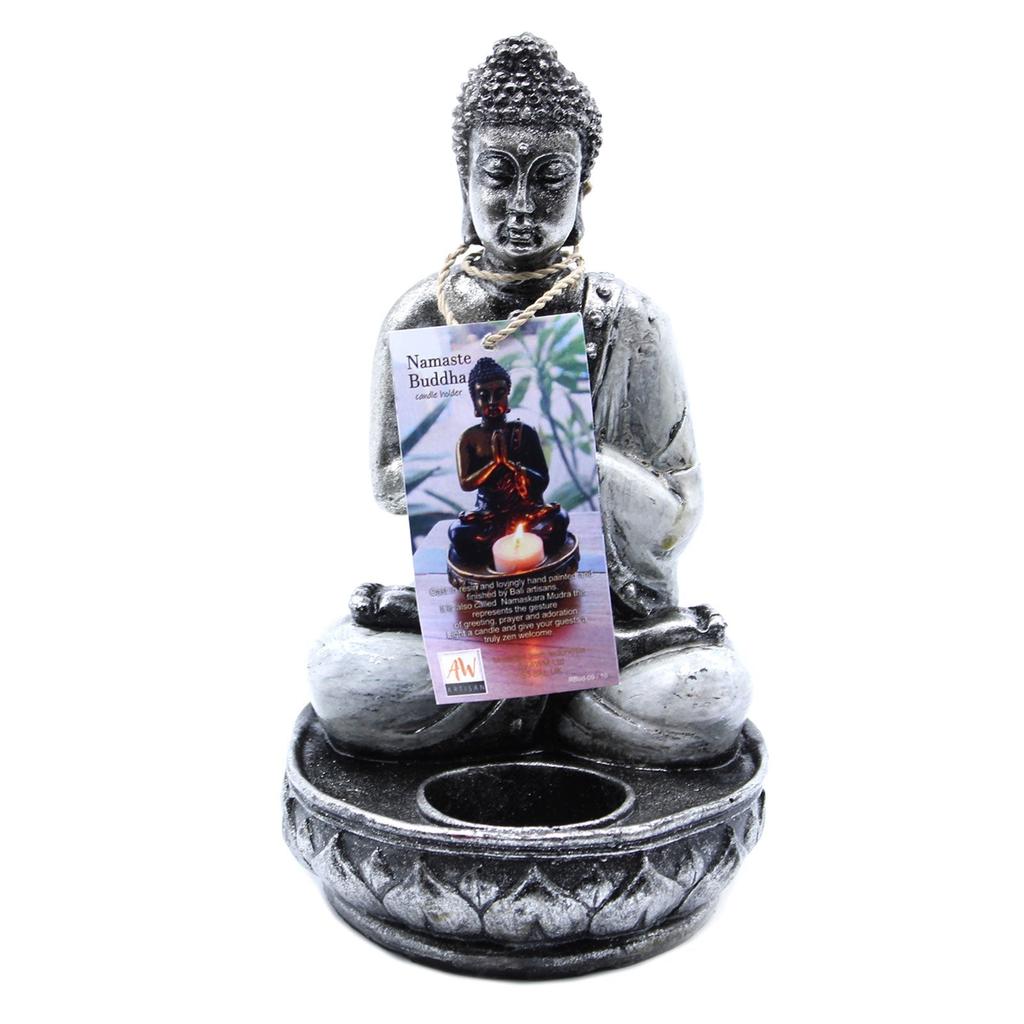 Buddha Resin Candle Holder, White Medium
